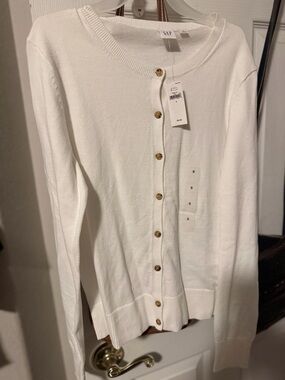 GAP White Button-Down Cardigan with Gold-Tone Buttons